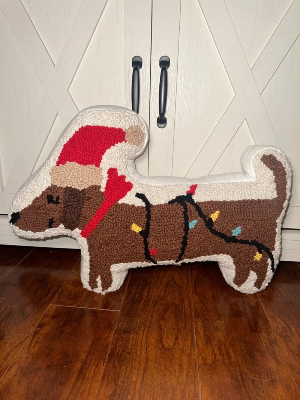 Holiday Dachshund with Christmas Lights Decorative Pillow